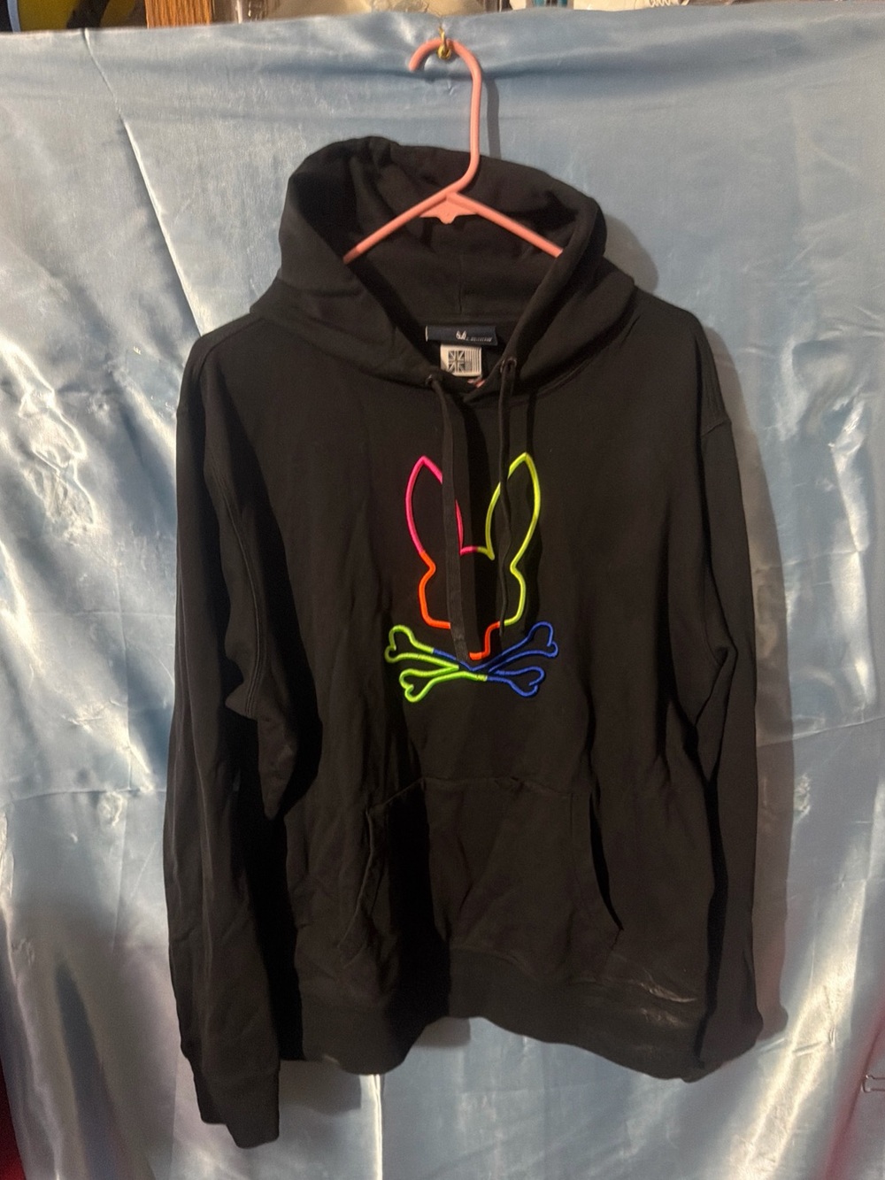 PSYCHO BUNNY - NEON / FLUORESCENT LOGO Mens L Sweater Sweatshirt Hoodie -
